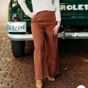 Spanx Women's Stretch Twill Pants Wide Leg Size Large NWT Hickory Brown